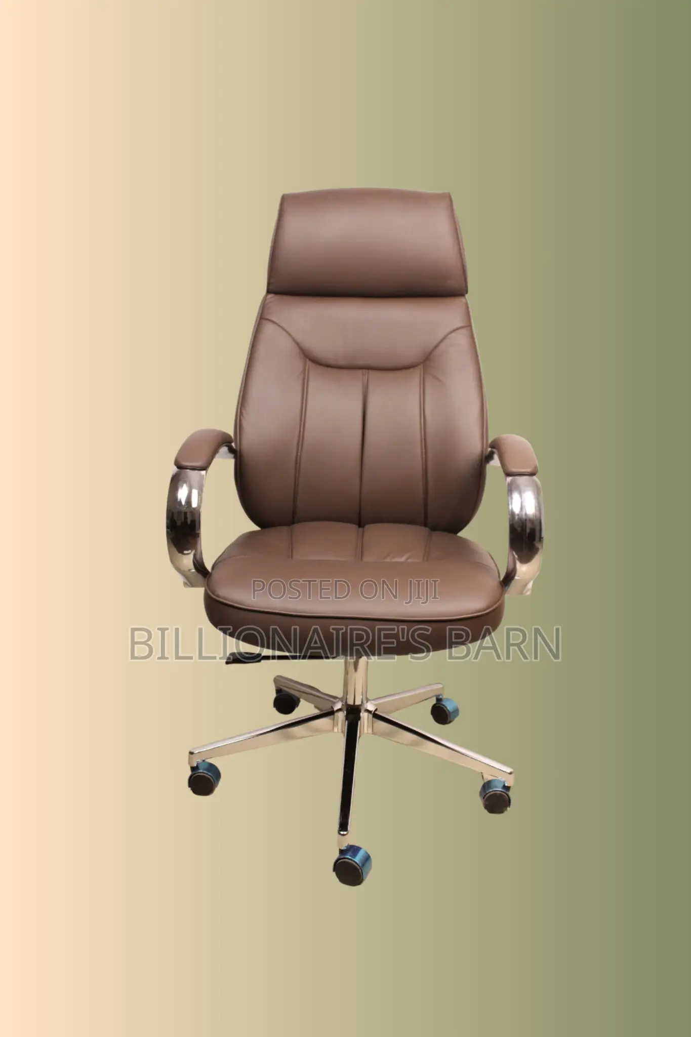 Brown Executive Leather Office Chair — Swivel Base