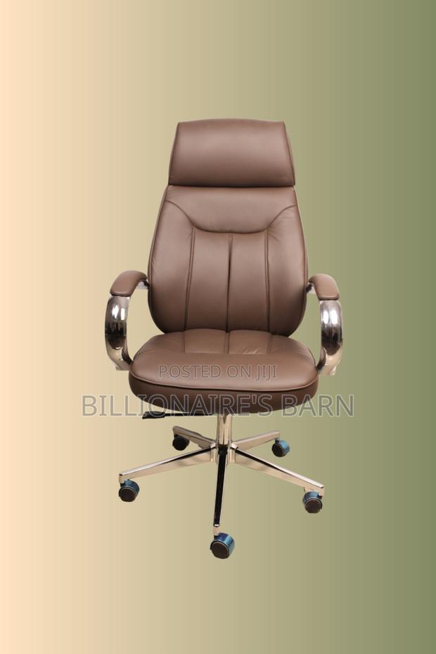 Brown Executive Leather Office Chair — Swivel Base - thumbnail 2