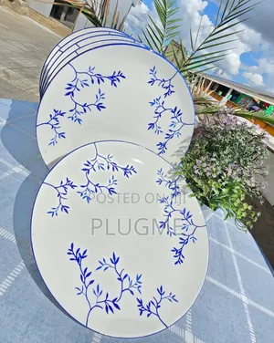 6pcs White Blue Ceramic Plate