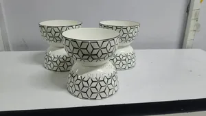 6pcs Set White Blue Ceramic Soup Bowl