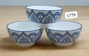 6pcs Set White Blue Ceramic Soup Bowl