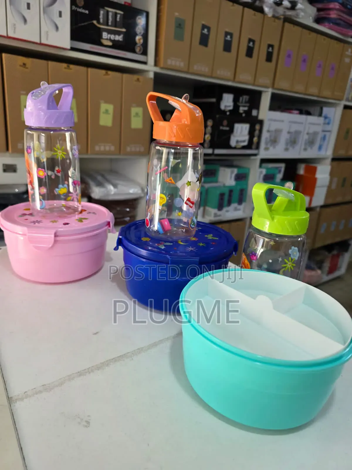 2pcs Cartoon Themed Kids Lunch Box and Snacks Box With Water Bottle