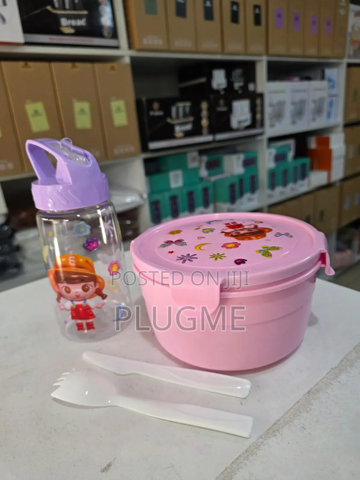 2pcs Cartoon Themed Kids Lunch Box and Snacks Box With Water Bottle