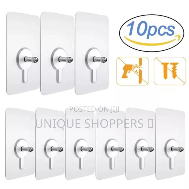 10pcs Strong Adhesive Seamless Sticky Wall Hook With Screw* - thumbnail 4