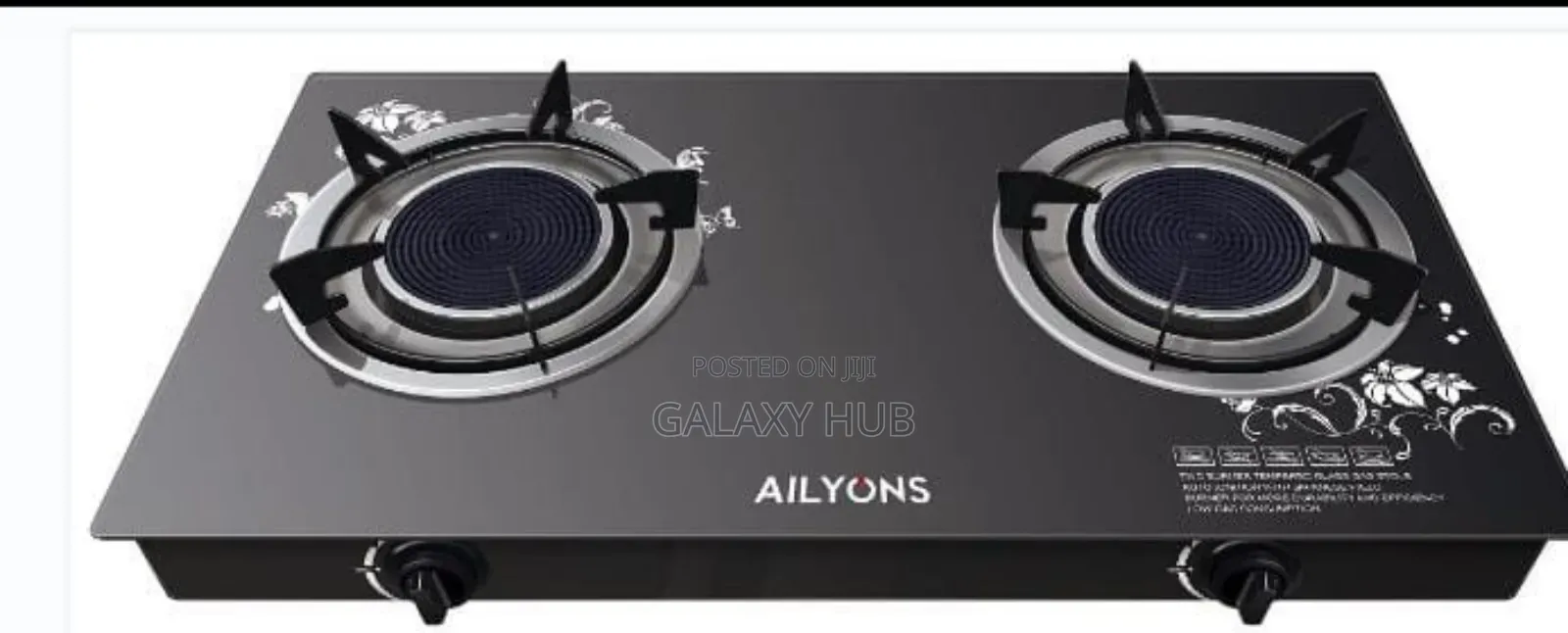 Ailyons 2 Burner Glass Top Gas Cooker Infrared Double Burner