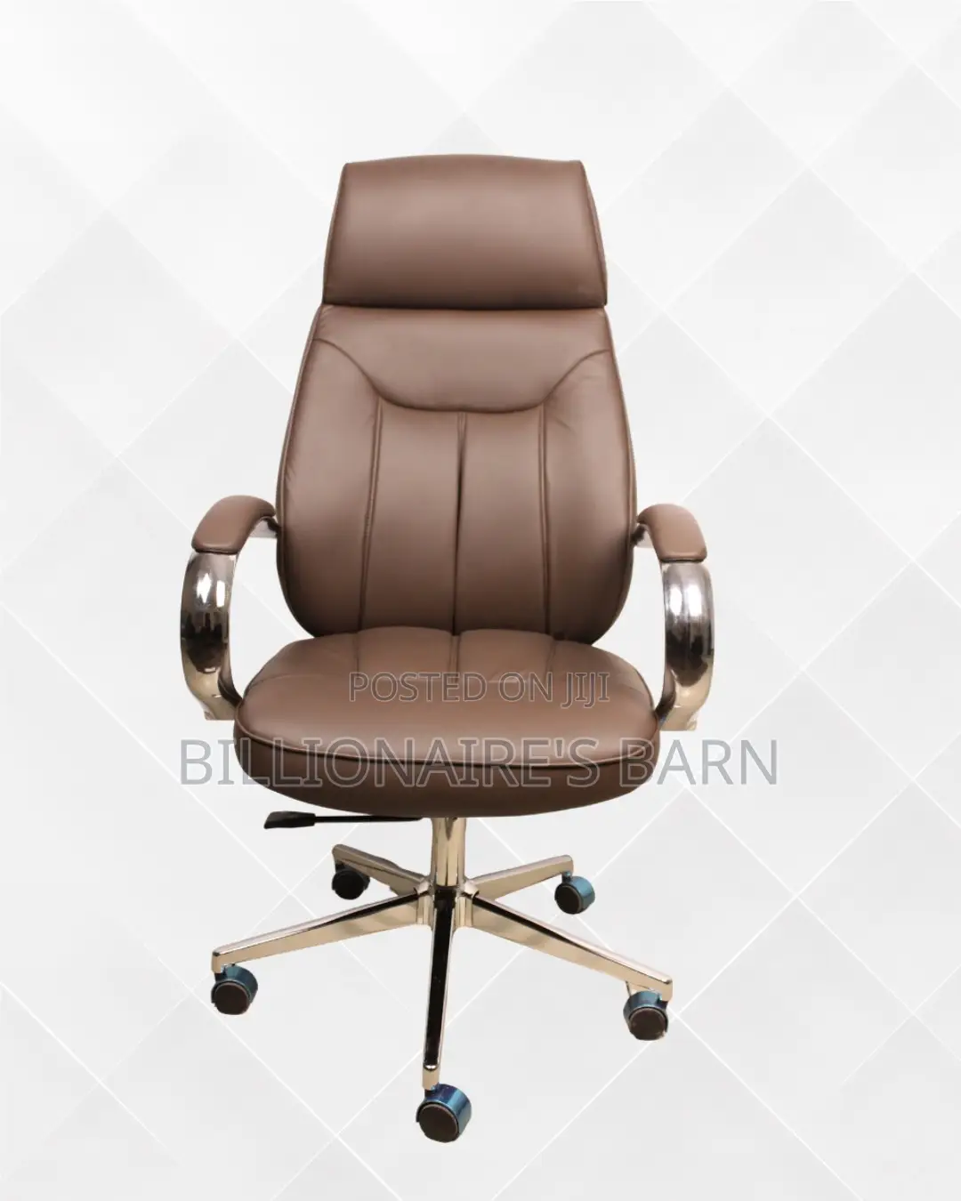 Brown Executive Leather Office Chair — Mesh Backrest
