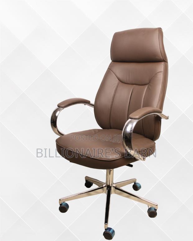 Brown Executive Leather Office Chair — Mesh Backrest - thumbnail 2