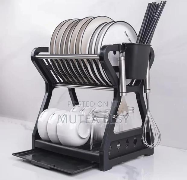 Pink,Blue and Black Minimalist 2 Layer Dish Rack - main view