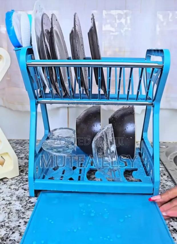 Pink,Blue and Black Minimalist 2 Layer Dish Rack - thumbnail 3