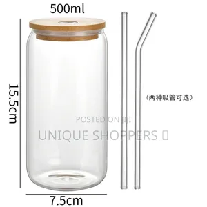 500ml Glass Cup With Lid and Straw Transparent Bubble Tea Cup Juice