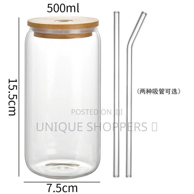 500ml Glass Cup With Lid and Straw Transparent Bubble Tea Cup Juice - thumbnail 3