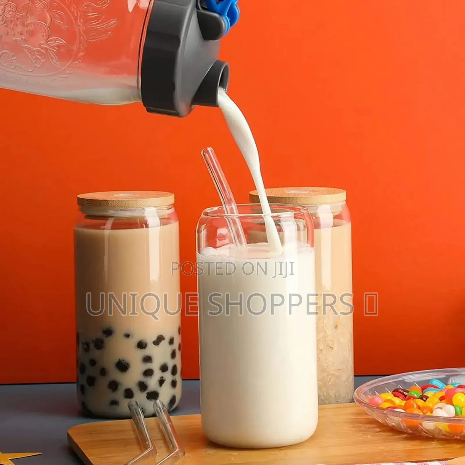 500ml Glass Cup With Lid and Straw Transparent Bubble Tea Cup Juice