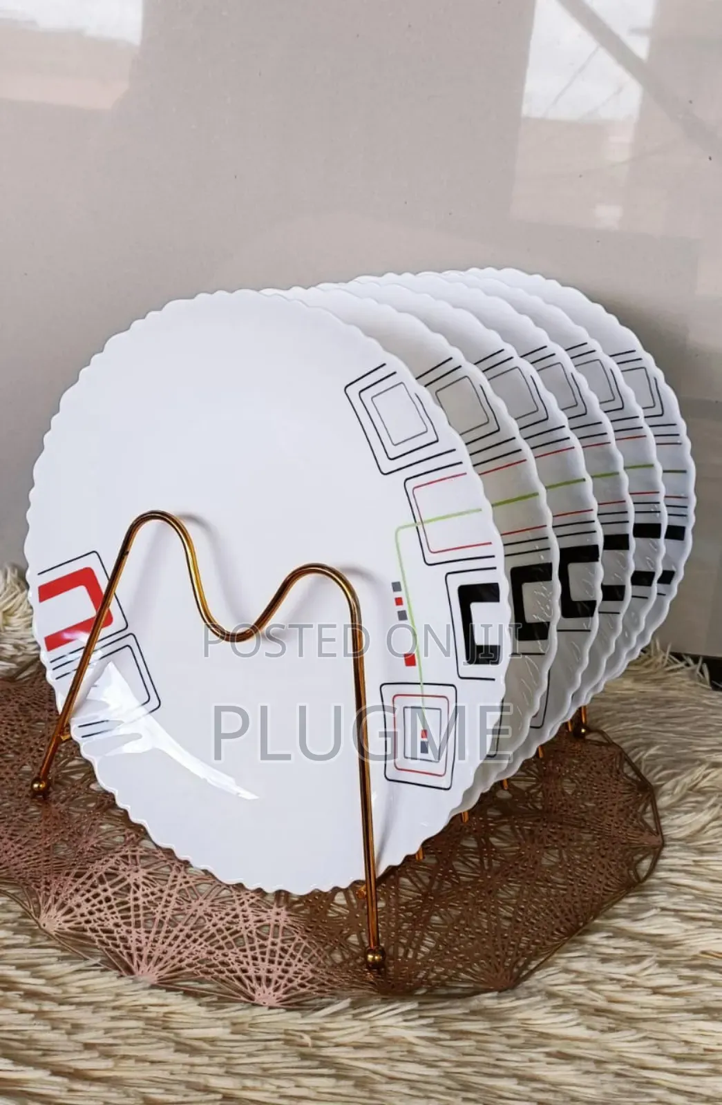 6 PCS Set White Printed Round Plates
