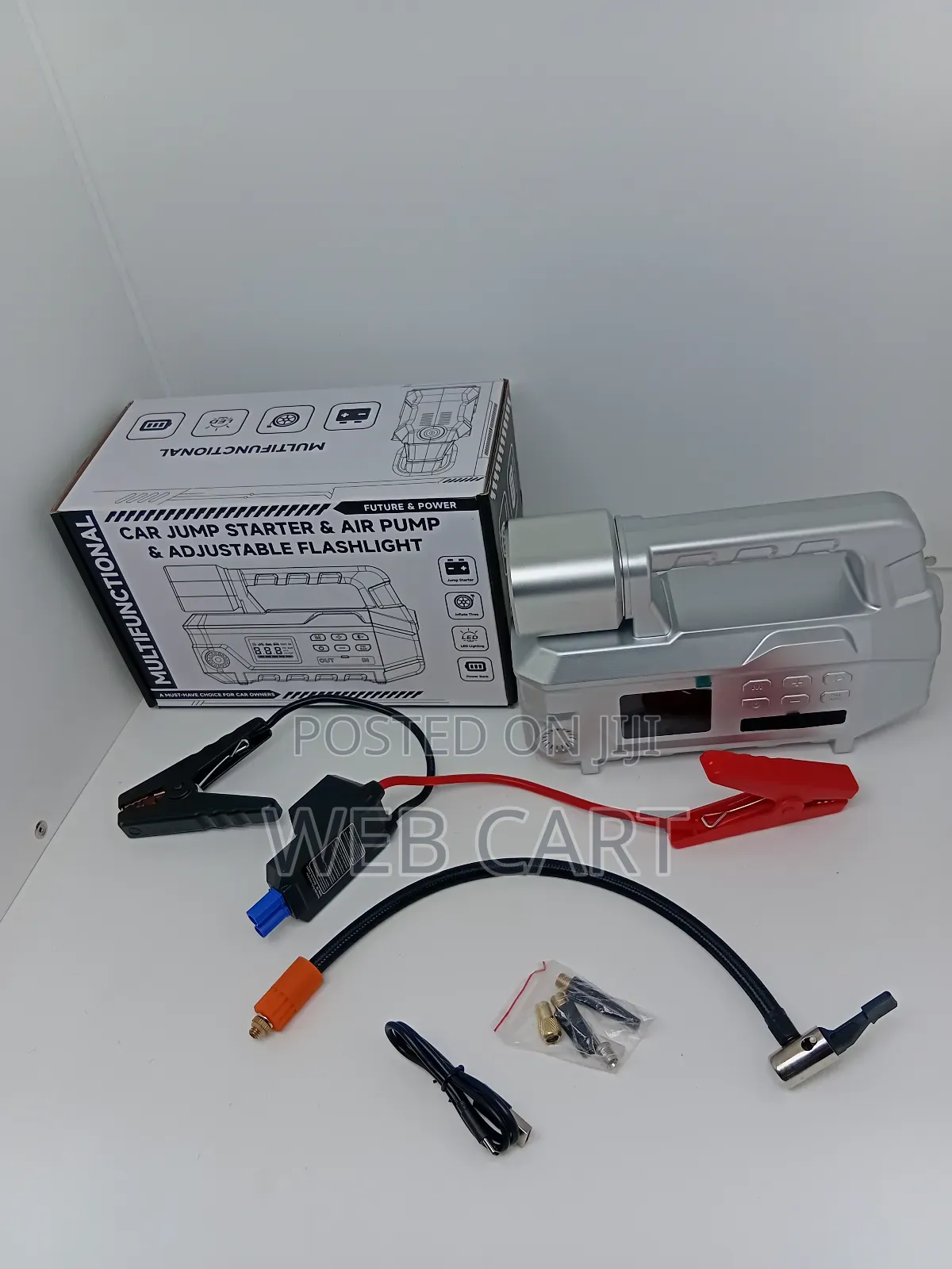 Emergency Power Kit: Jump Starter, Digital Compressor Flashlight