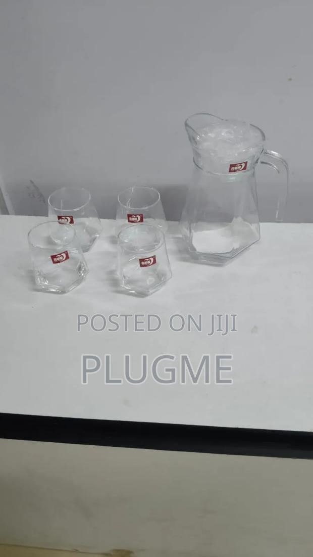 5 Pc Hexagon Glass Set One Glass Jug - 1.8litres.4 Glasses - 300ml.