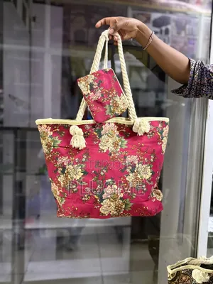 2 in 1 Colorful Big Size Tote Bag With a Pouch Set