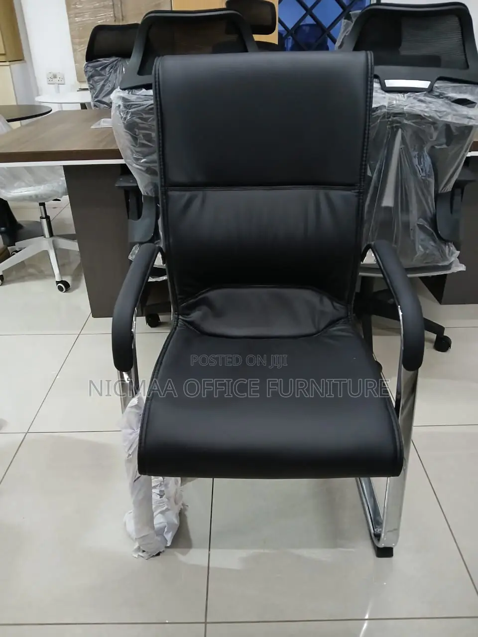 Black Leather Chrome-Leg Office Chair