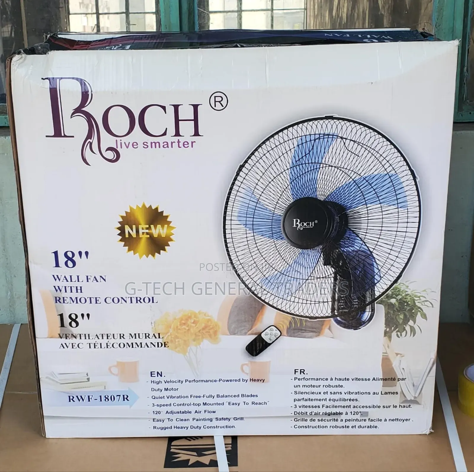 Roch 18inch 5 Blade Heavy Duty Wall Fan With Remote