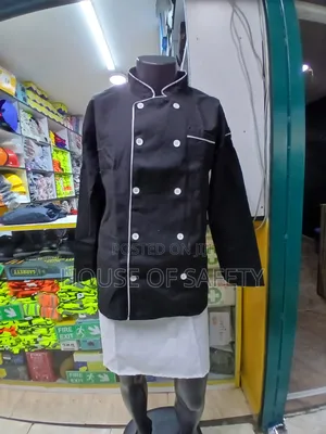 Black Chef Jackets With Half White Apron