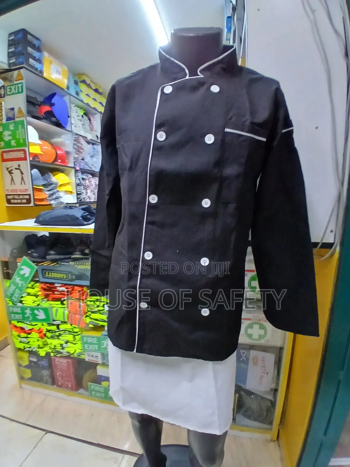 White Piping and Black Jacket for Chef With Half White Apron