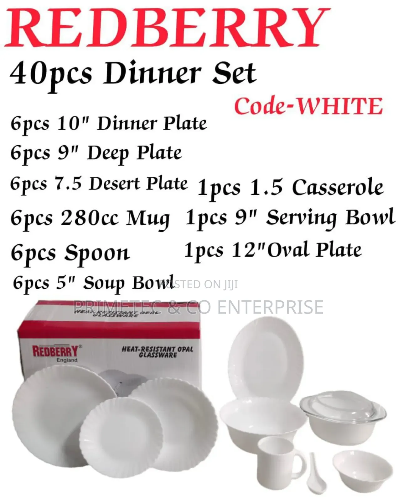 Redberry Premium Range of Opalware 40pcs Dinner Set .