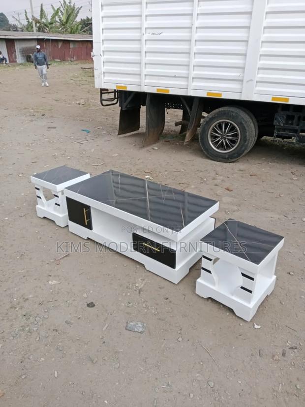 Black Drawers Coffee Table White With 2 Stools Marble Top Black - main view