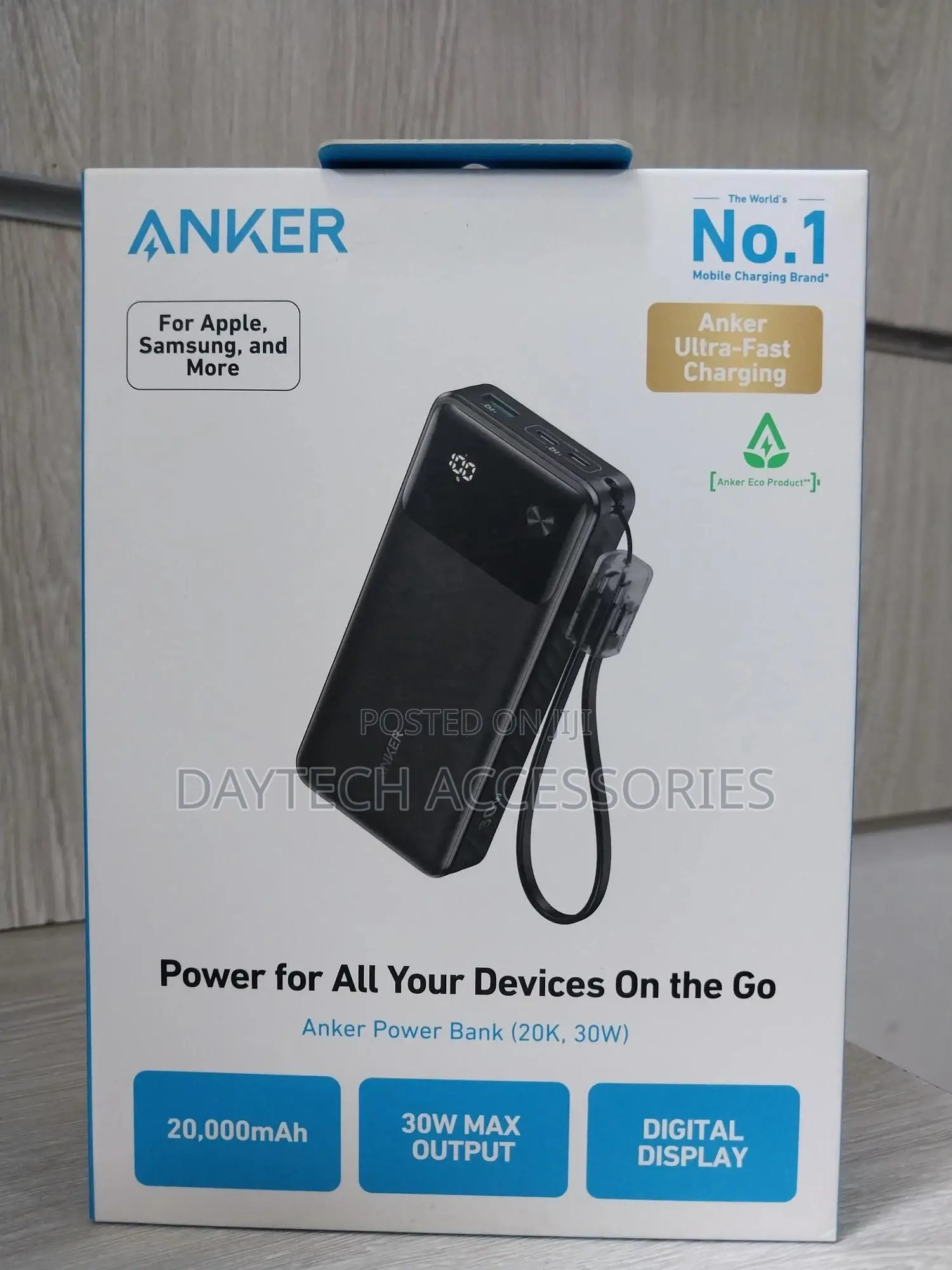 The Anker Power Bank (20,000mah, 30w).