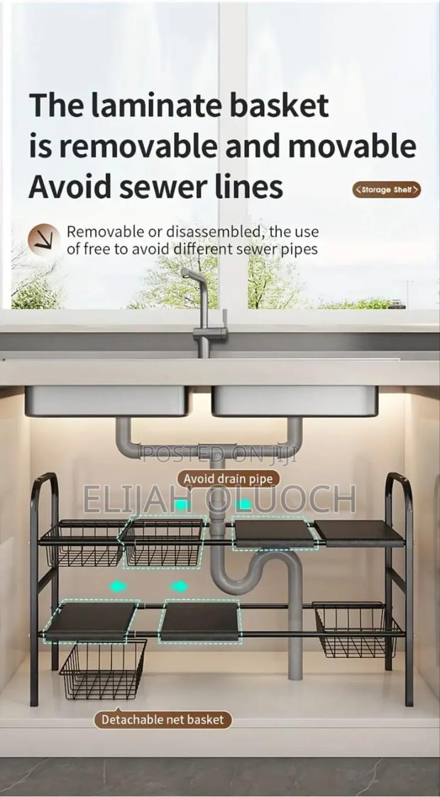 2 Layer Stainless Steel Expandable Under the Sink Pool Rack - thumbnail 2