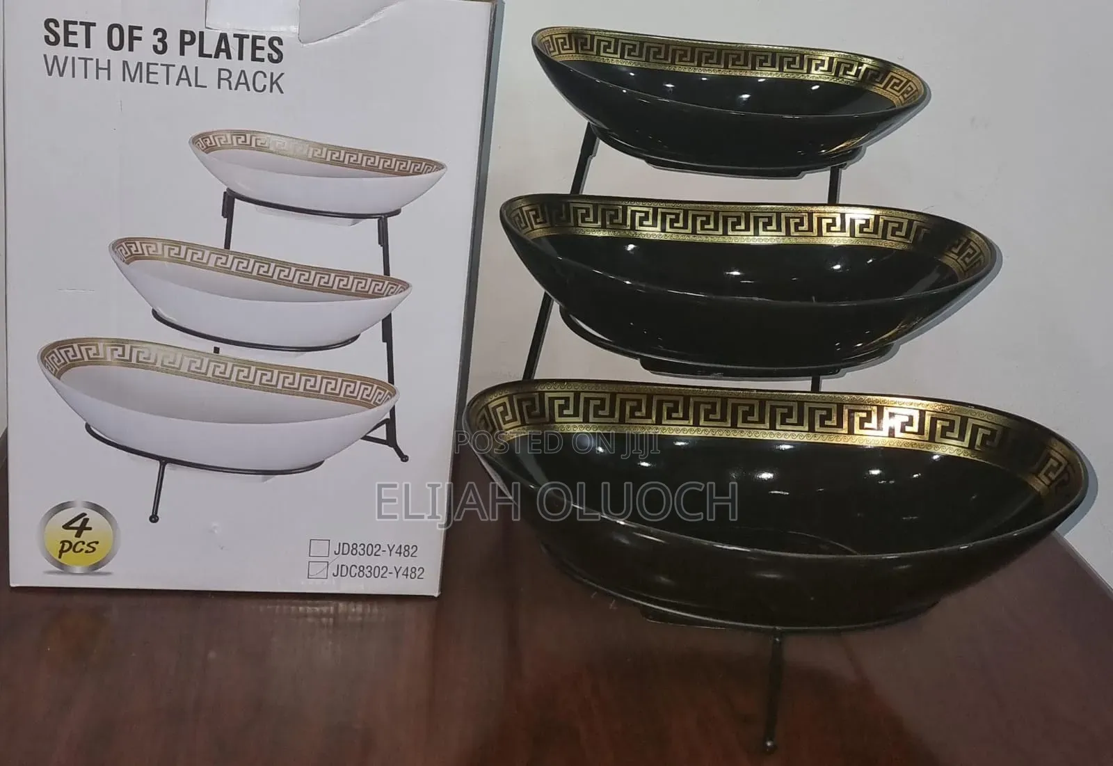 Aset of 3 Ceramic Fruit Plates on Black Metal Rack