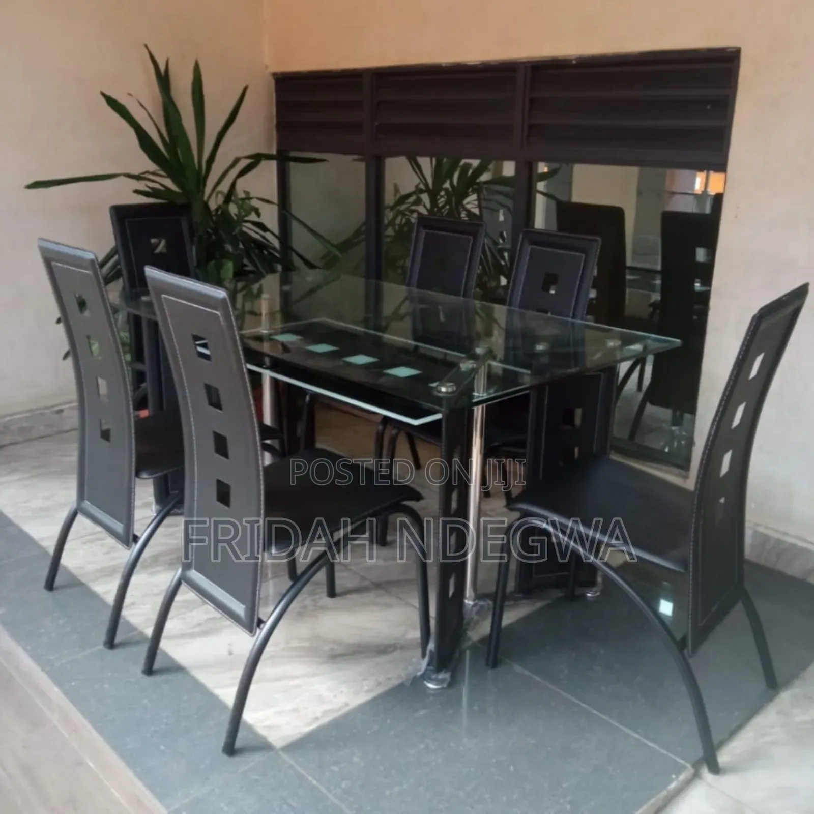 Executive 6 Sitter Glass Dinning Table  With Leather Seat