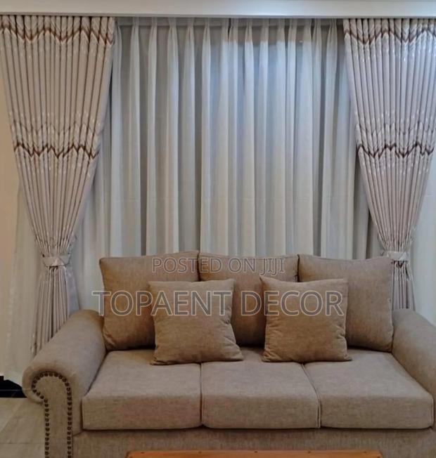 Cream Window Curtains With Prints for Windows and Doors - main view