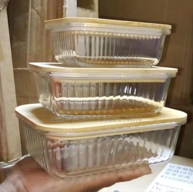 Ribbed Glass Food Storage Containers With Bamboo Lids - thumbnail 3