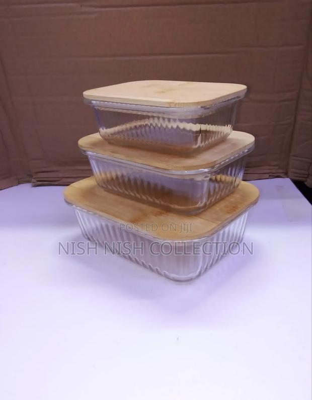Ribbed Glass Food Storage Containers With Bamboo Lids - thumbnail 4