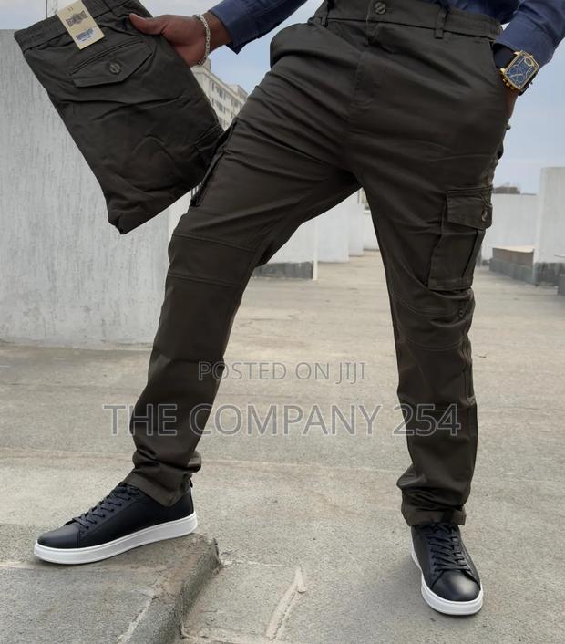 Quality Khaki Made Cargo Slim Fit Plain Casual Trouser - thumbnail 4