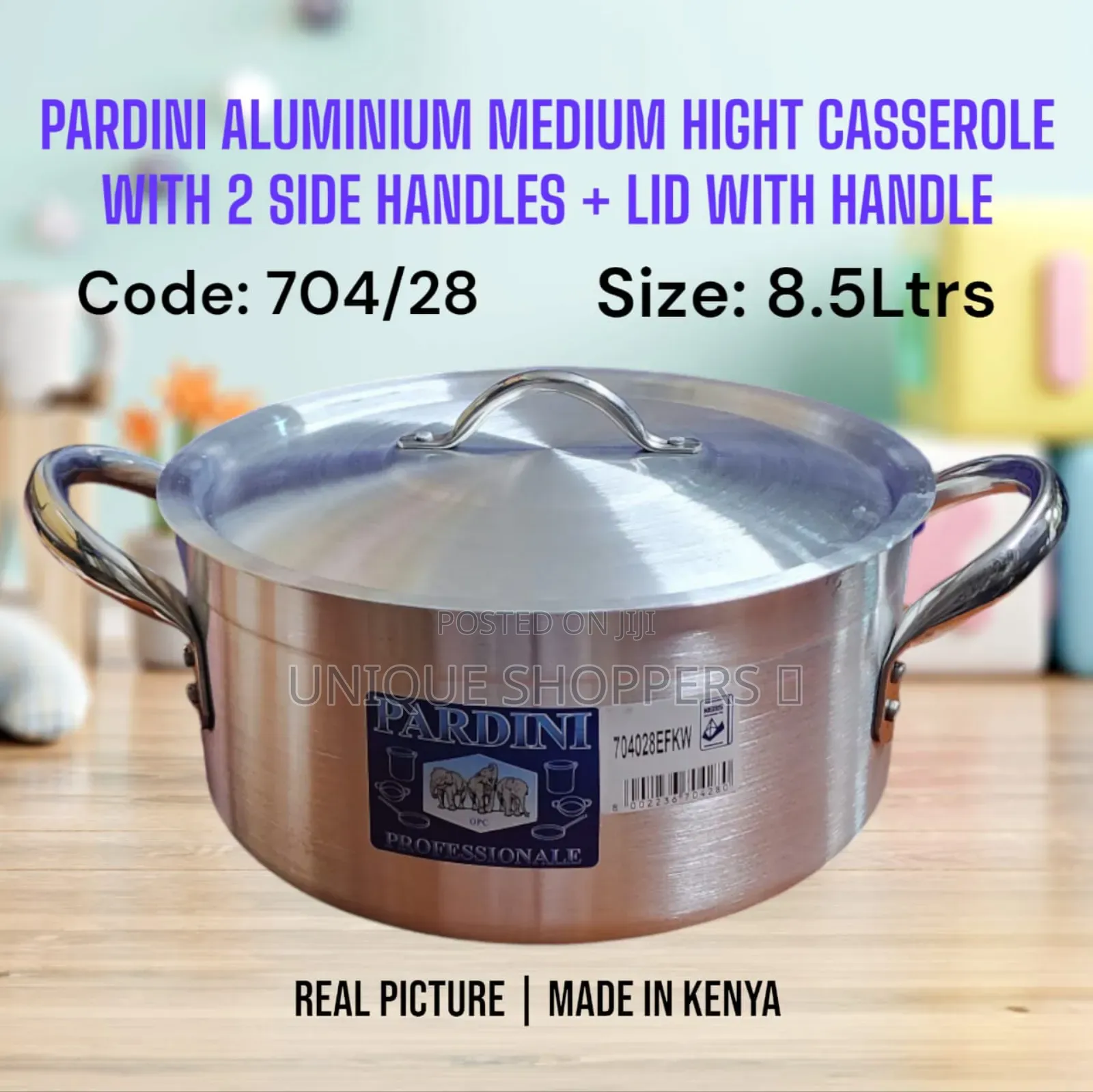Pardini Aluminium Medium Height Casserole With 2 Handle Lid 8.5ltr