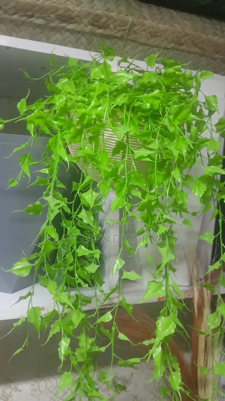 Cream Hard Plastic Vase and Vines Artificial