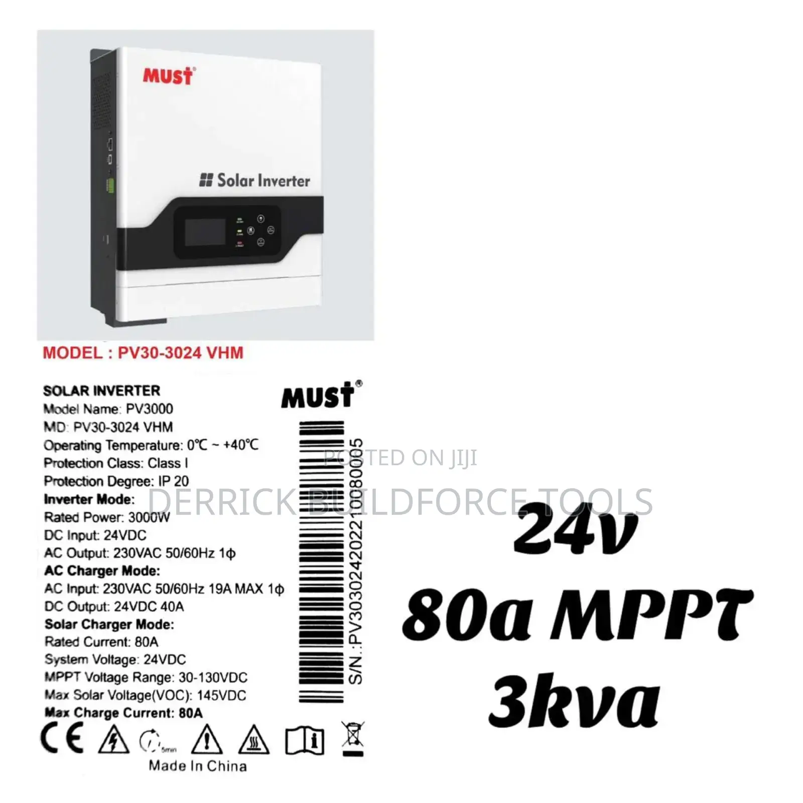 Must Solar Inverter 24v 80a 3kva