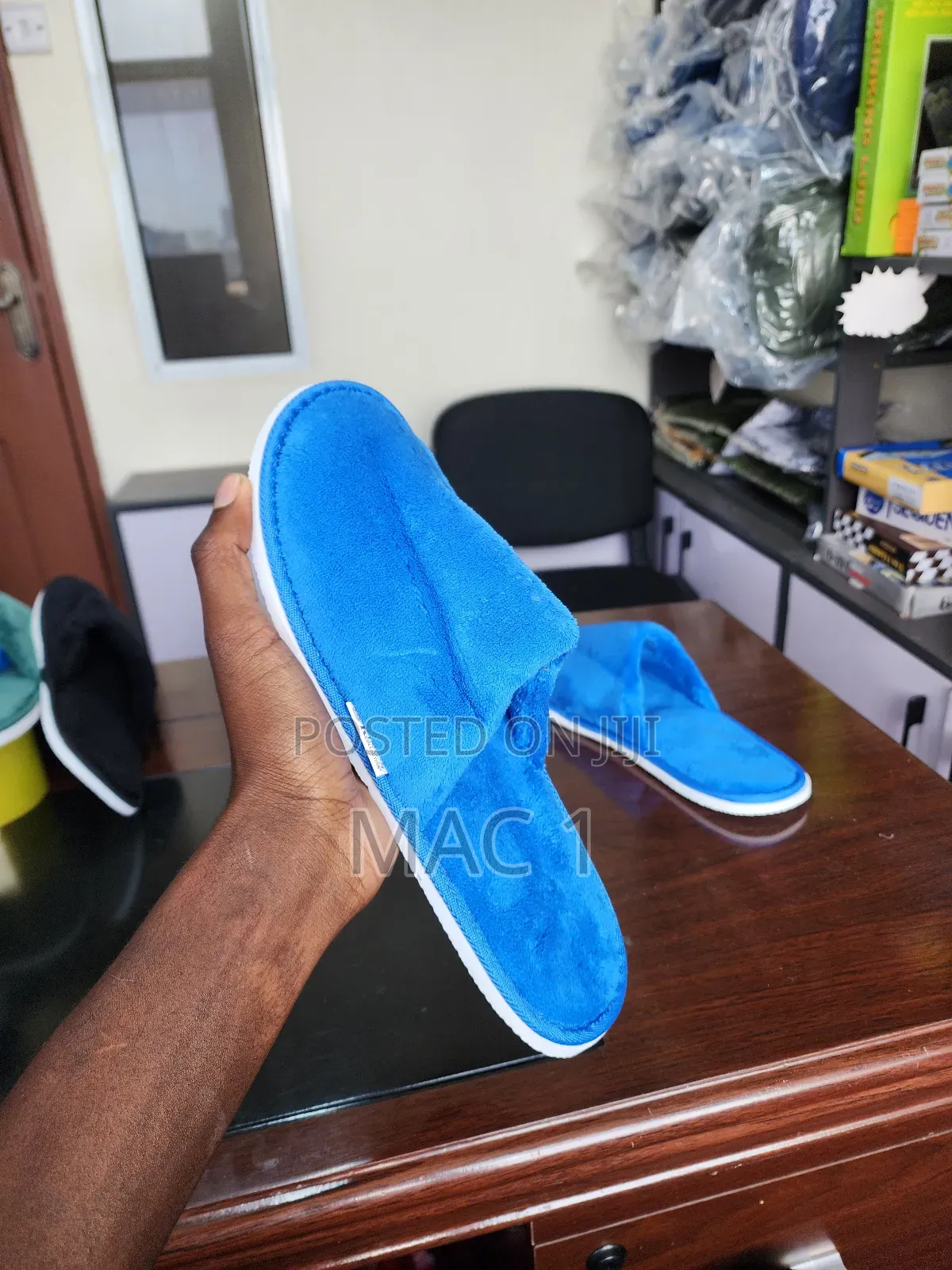 Blue Warm Faux Fur Indoor Slippers
