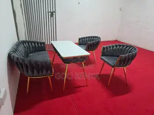 Dining Set; 4-Seater Fabric Chairs and Marble Table Gray Dining Set