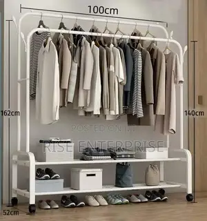 Double Layer Garment Rack Floor Standing Clothes Rack Hanger