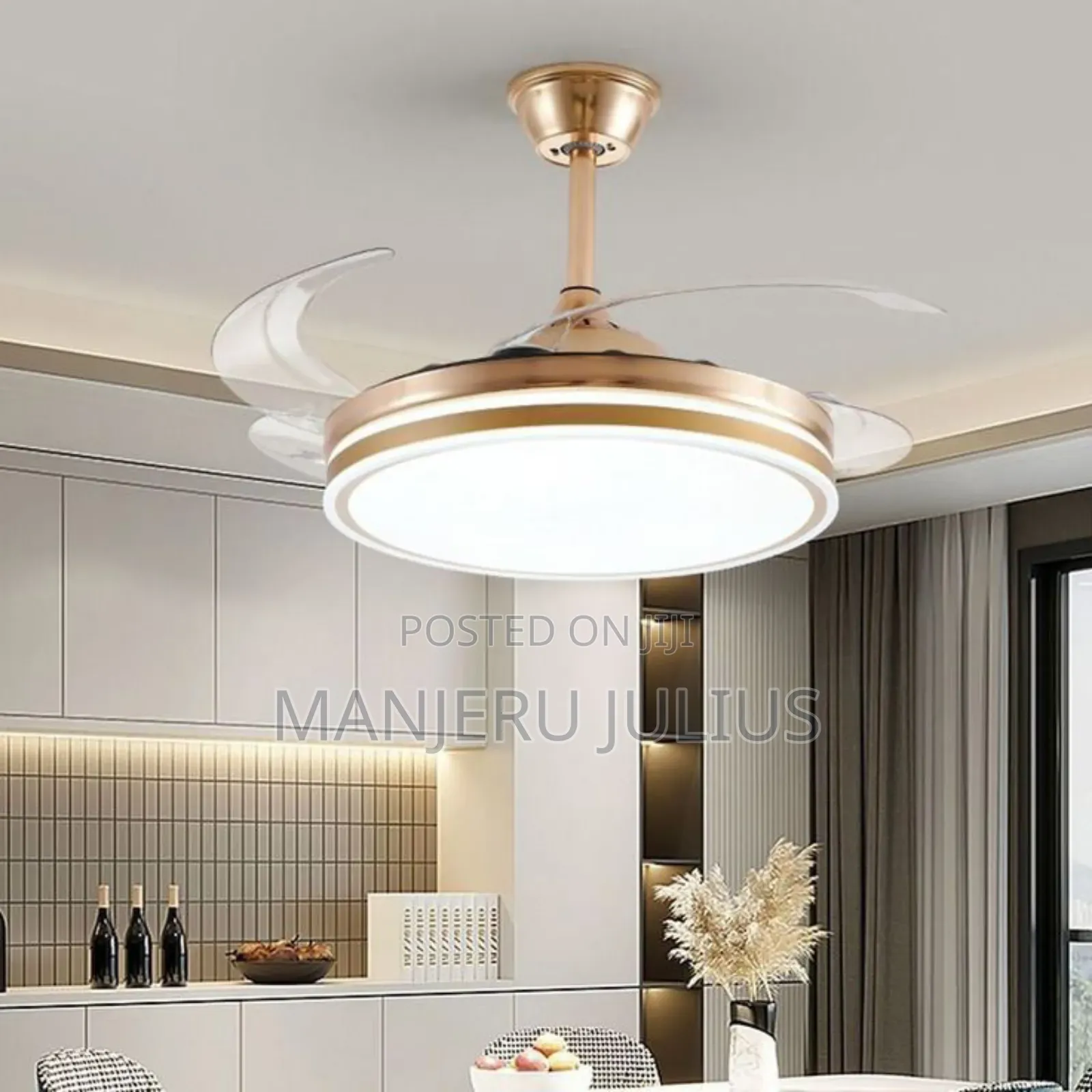 Golden Bluetooth Fan Chandelier