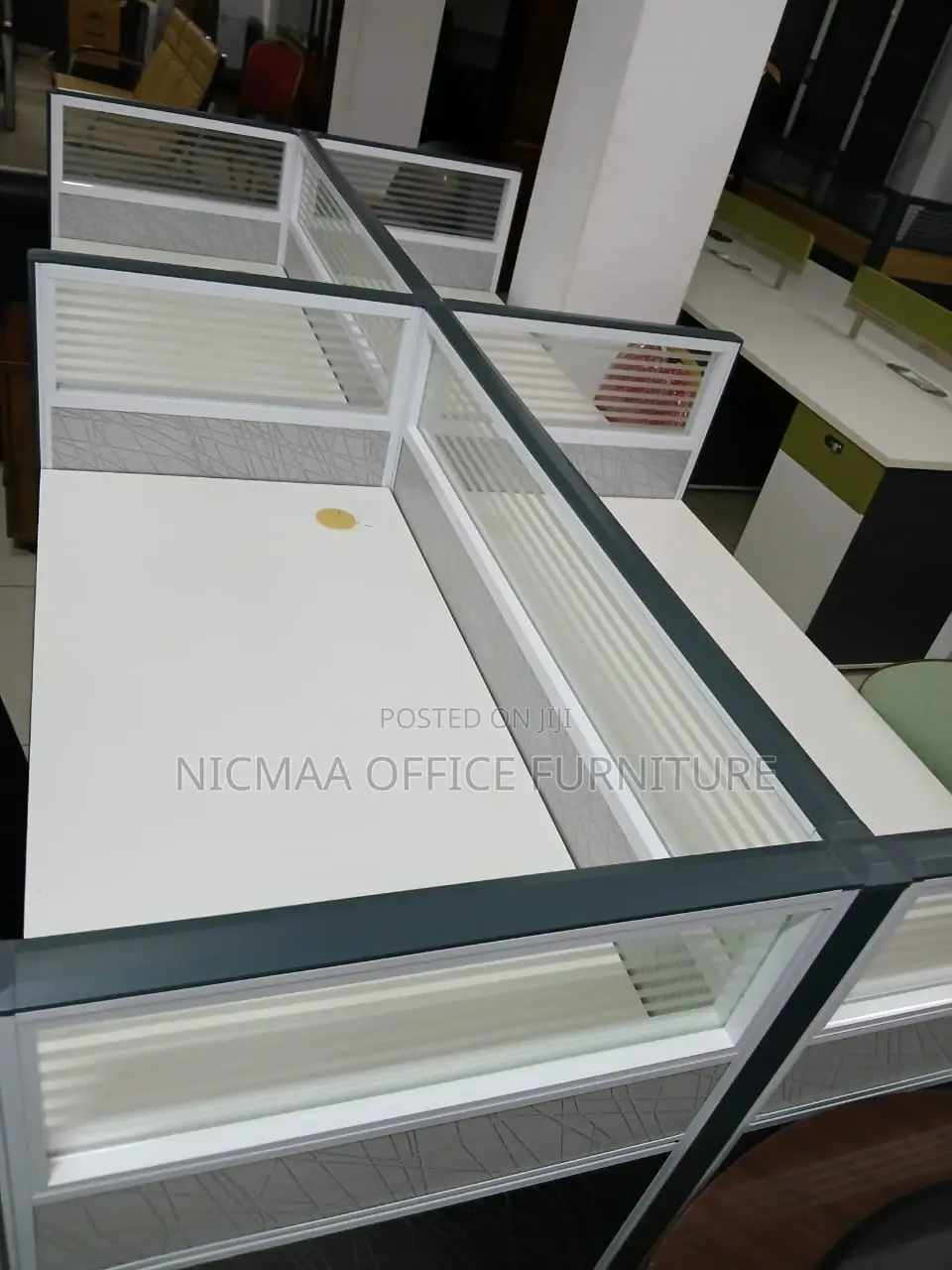 Frosted Glass Partitions White Tabletops Workstation
