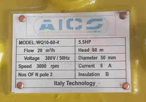 Aico Japan 5.5hp 80 MTRS 3phase Sewage Submersible Pump