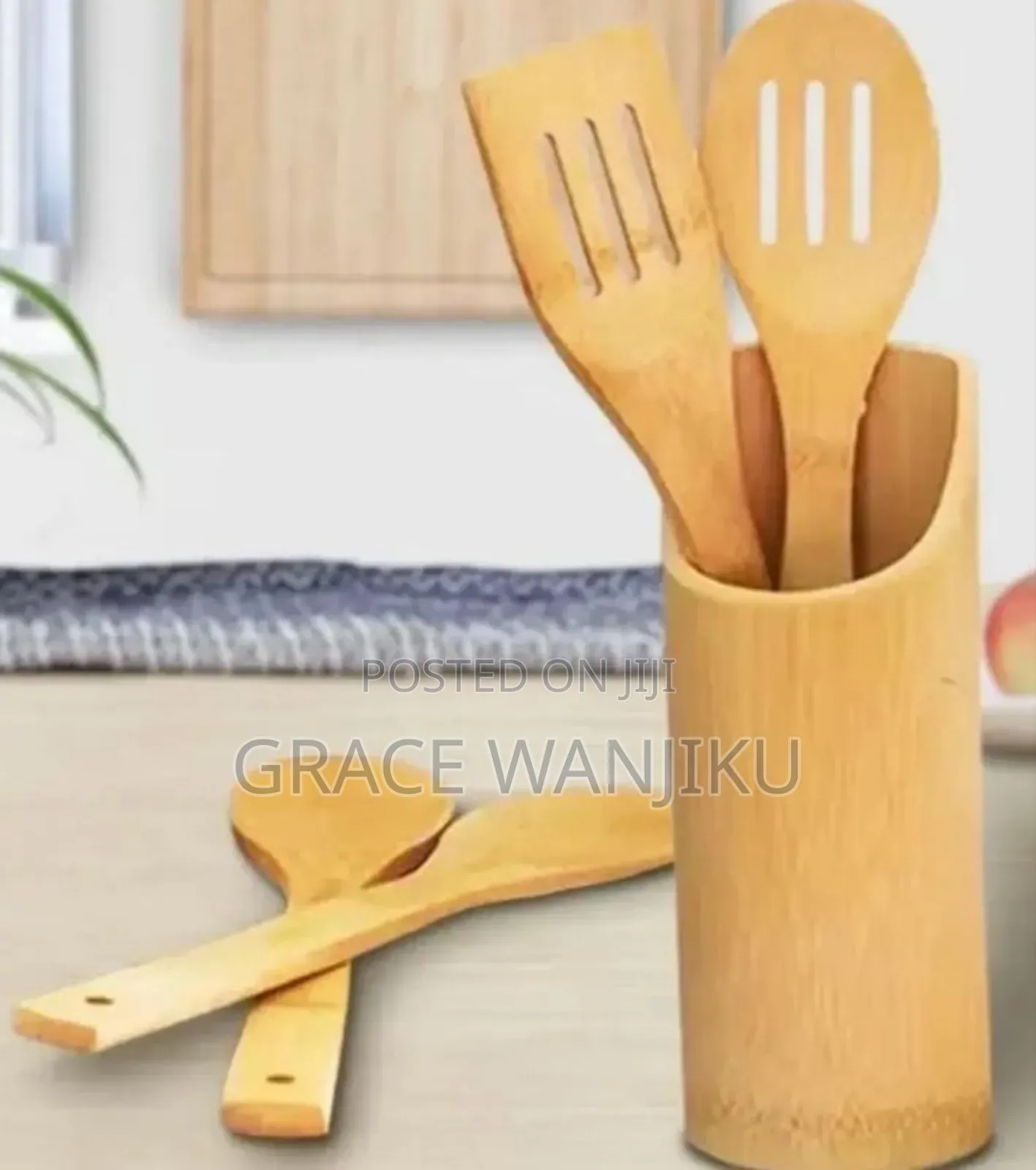 4pc Bamboo Cooking Spoons + Holder
