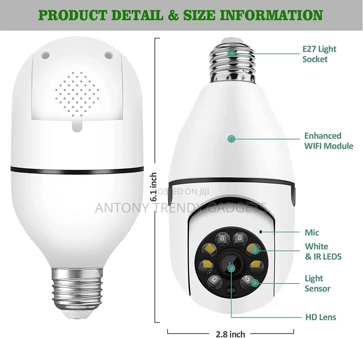 360° Panoramic Light Bulb Security Camera With Motion Detection