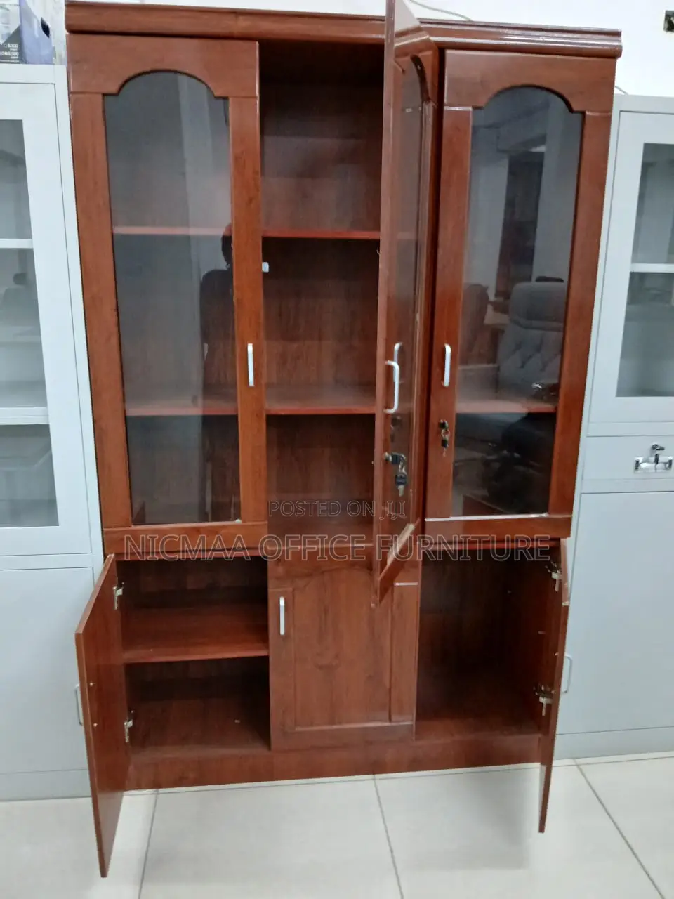 Glass Display Secure Storage Elegant Wooden Office Cabinet