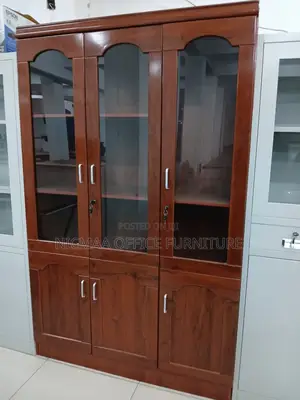 Glass Display Secure Storage Elegant Wooden Office Cabinet