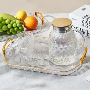 *Acrylic Rectangular Vanity Tray With Gold Handles