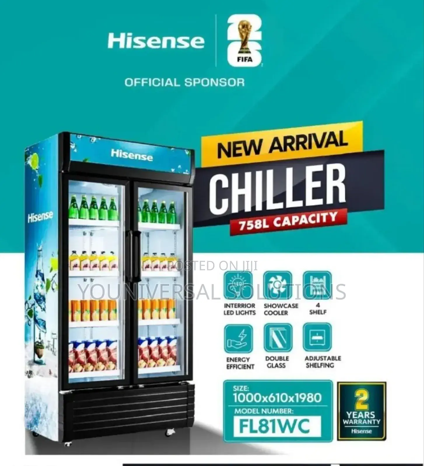 Hisense 758 Litres Double Door Chiller Display Refrigerator