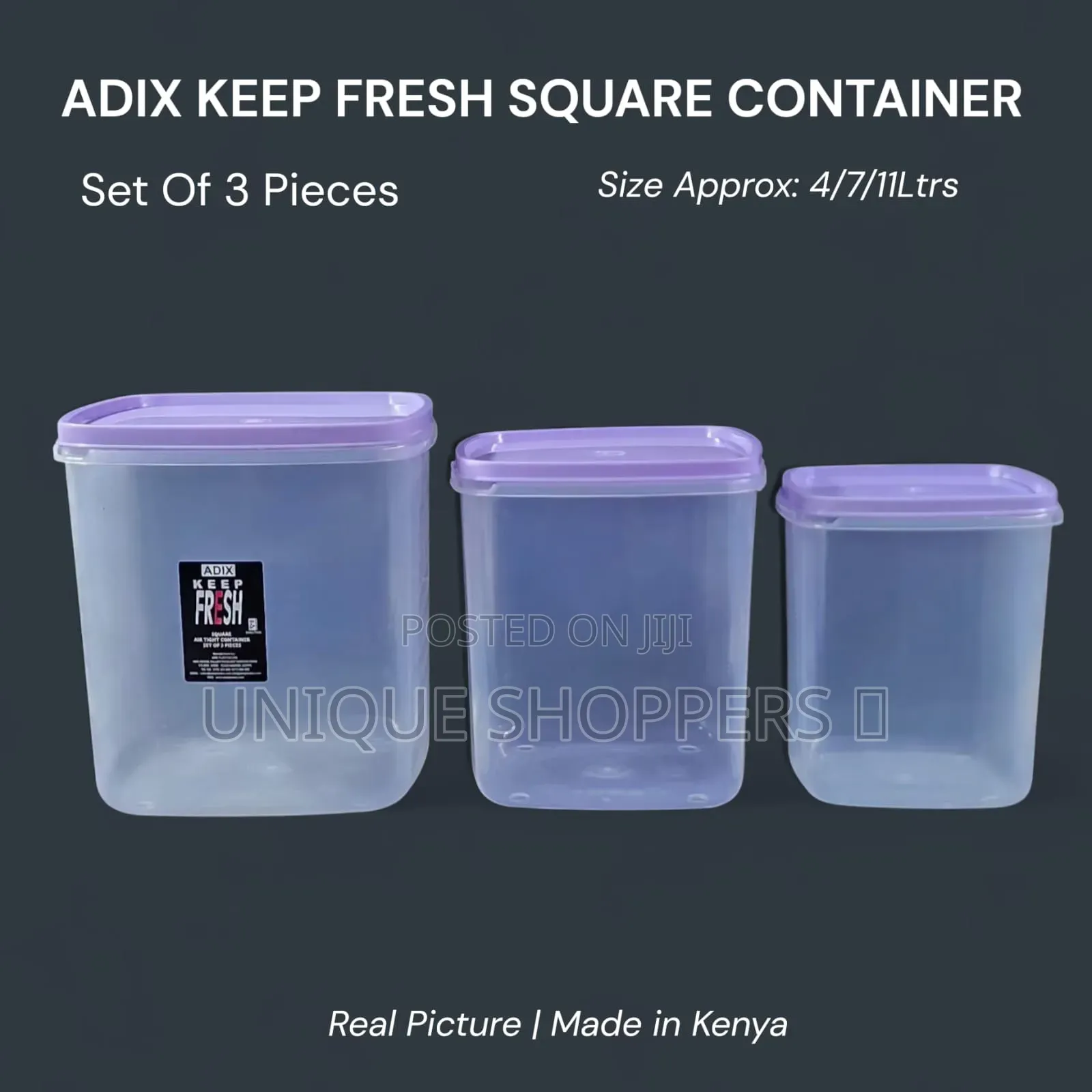 Adix Keep Fresh Square Container – Set of 3 (4l, 7l, 11l